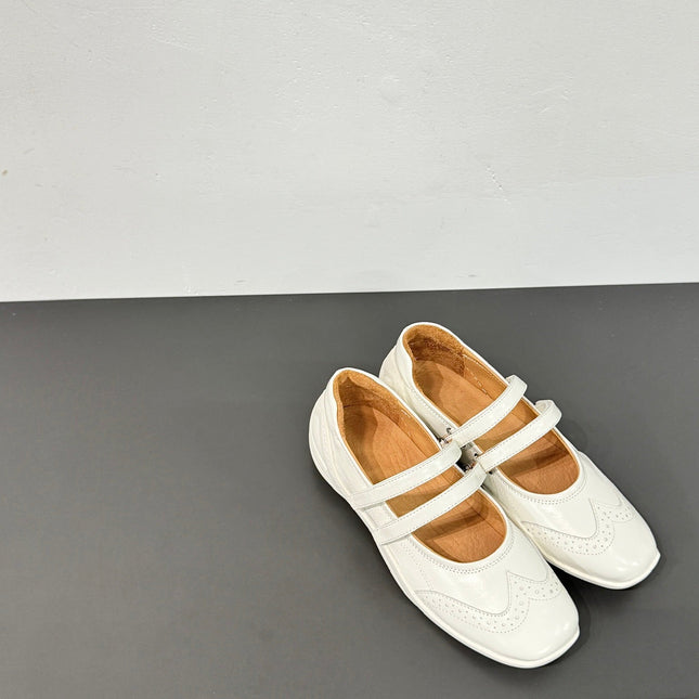 LP DOUBLE-STRAP MARY JANE FLATS 25S IN WHITE LAMBSKIN