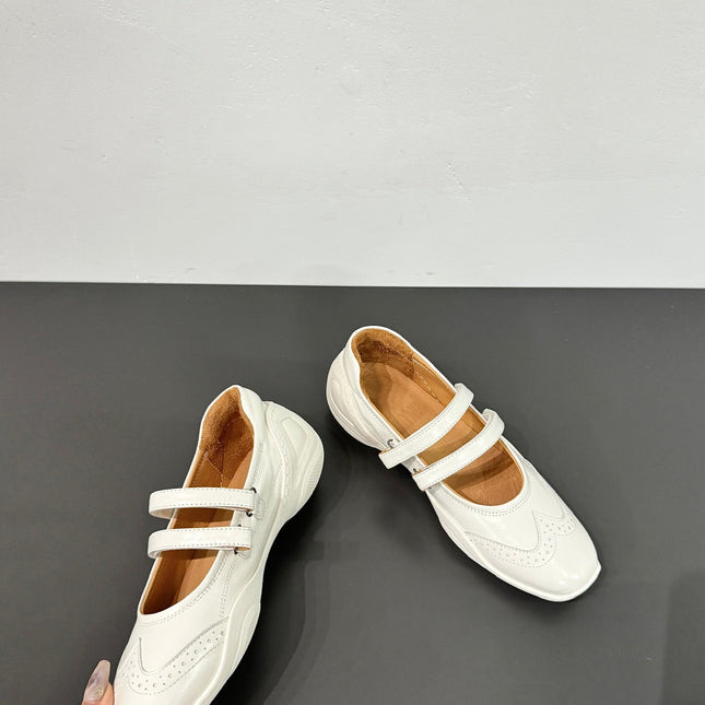 LP DOUBLE-STRAP MARY JANE FLATS 25S IN WHITE LAMBSKIN