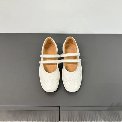 LP DOUBLE-STRAP MARY JANE FLATS 25S IN WHITE LAMBSKIN