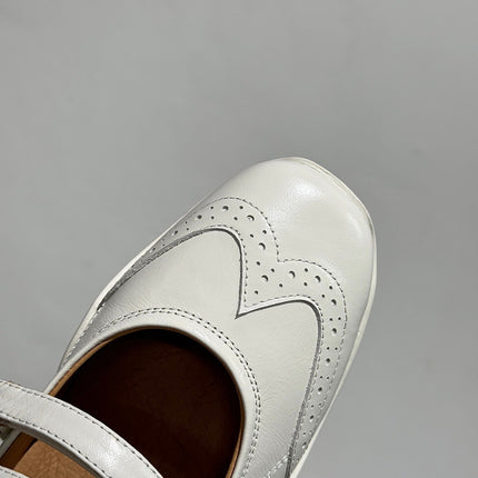 LP DOUBLE-STRAP MARY JANE FLATS 25S IN WHITE LAMBSKIN