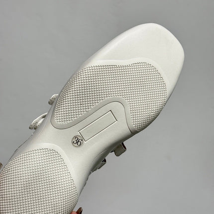 LP DOUBLE-STRAP MARY JANE FLATS 25S IN WHITE LAMBSKIN