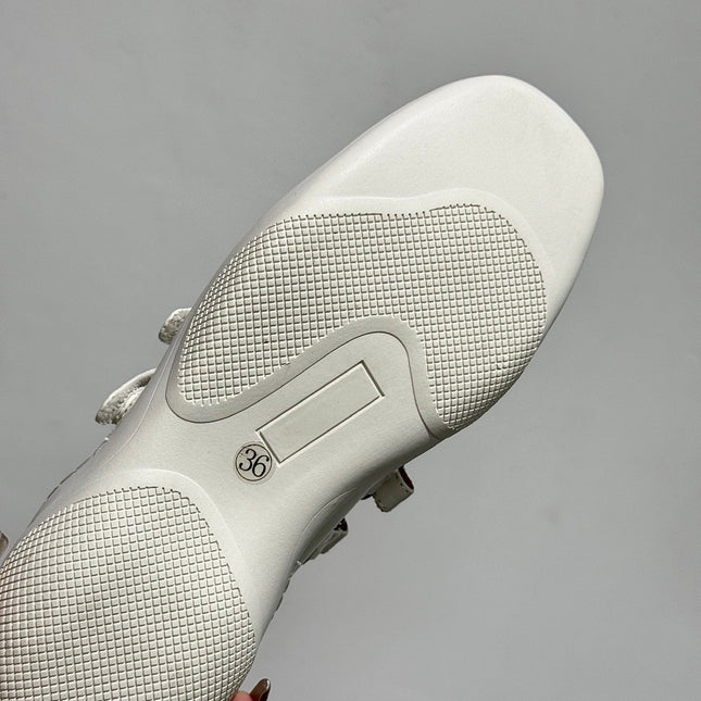 LP DOUBLE-STRAP MARY JANE FLATS 25S IN WHITE LAMBSKIN