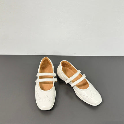 LP DOUBLE-STRAP MARY JANE FLATS 25S IN WHITE LAMBSKIN