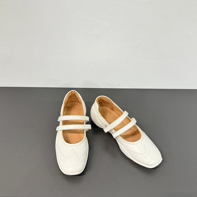 LP DOUBLE-STRAP MARY JANE FLATS 25S IN WHITE LAMBSKIN
