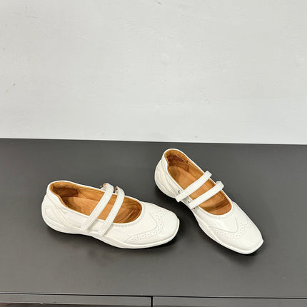 LP DOUBLE-STRAP MARY JANE FLATS 25S IN WHITE LAMBSKIN