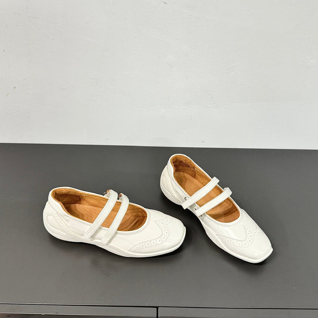 LP DOUBLE-STRAP MARY JANE FLATS 25S IN WHITE LAMBSKIN