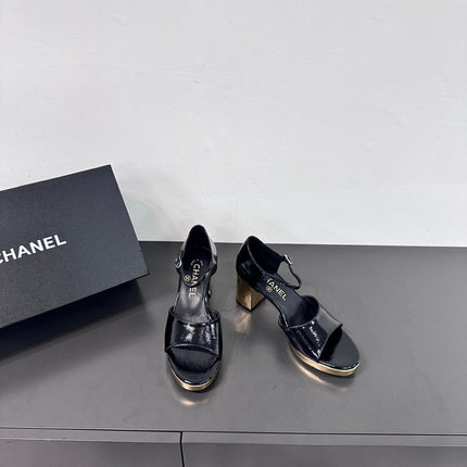 BLOCK HEEL SANDALS BLACK SHEEPSKIN