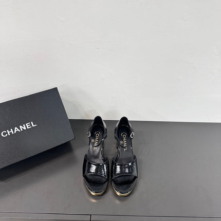 BLOCK HEEL SANDALS BLACK SHEEPSKIN