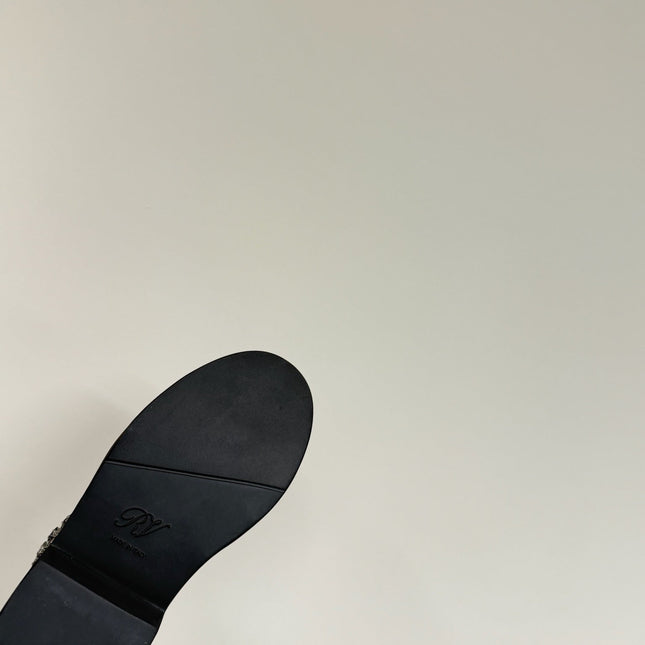 VIV' RANGERS CHELSEA ANKLE BOOTS IN BLACK CALFSKIN WITH BLACK CRYSTAL BUCKLE