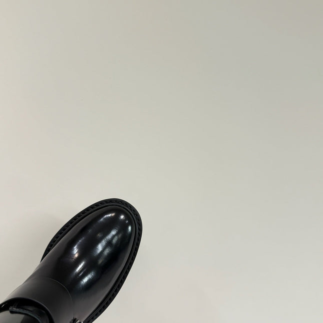 VIV' RANGERS CHELSEA ANKLE BOOTS IN BLACK CALFSKIN WITH SILVER CRYSTAL BUCKLE