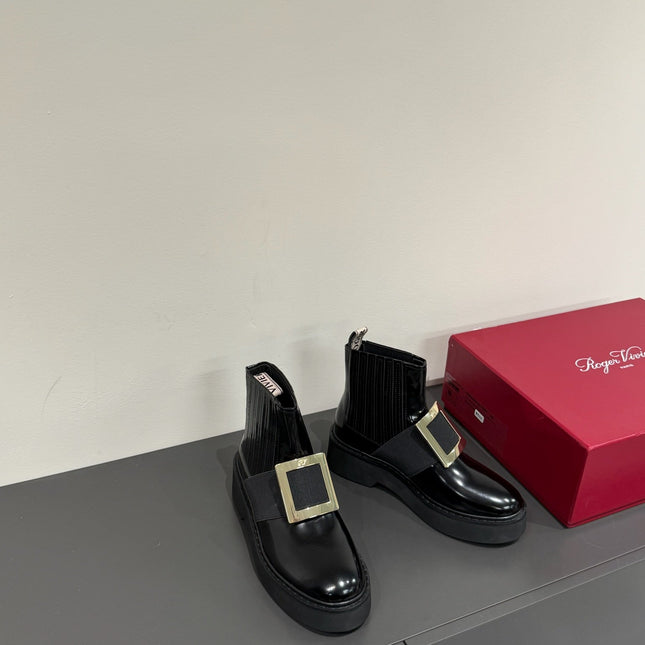 VIV' RANGERS CHELSEA BOOTIES IN BLACK CALFSKIN GOLD BUCKLE
