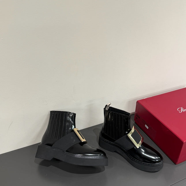 VIV' RANGERS CHELSEA BOOTIES IN BLACK CALFSKIN GOLD BUCKLE