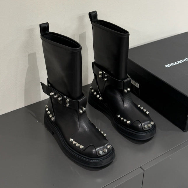 DIXON BUCKLE BOOT IN BLACK CALFSKIN