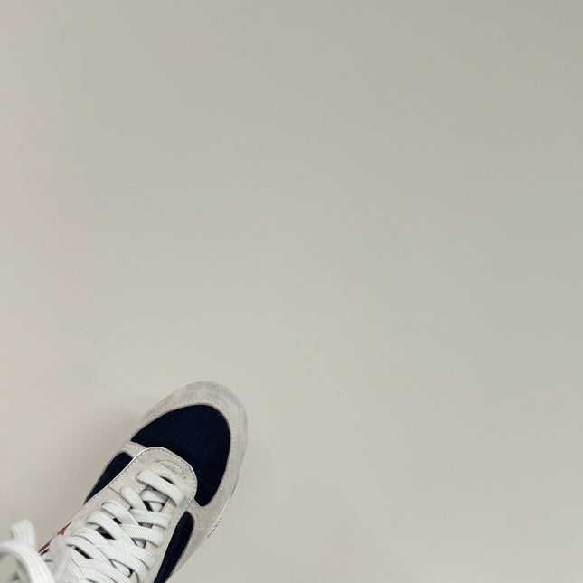 LACE-UP BOOTS IN BEIGE SUEDE AND NAVY MESH