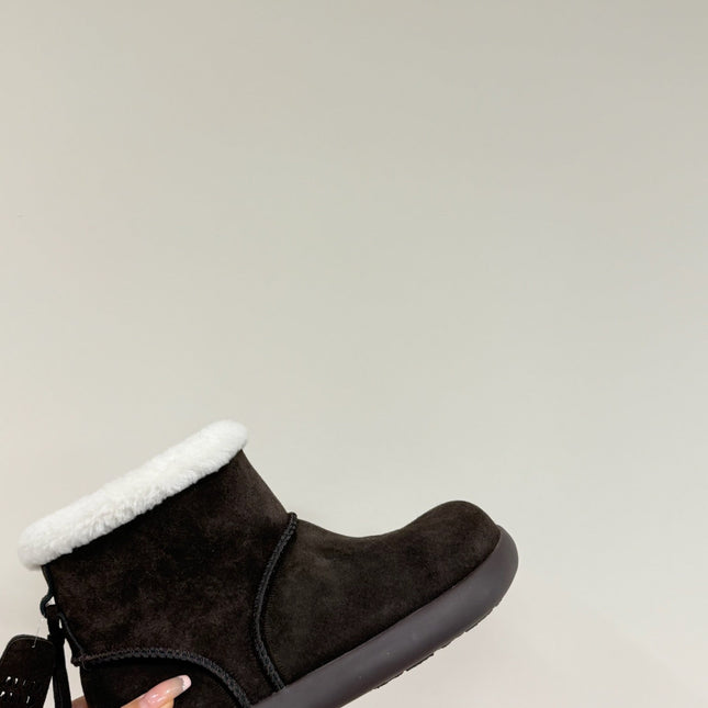 ANKLE BOOTS IN DARK CHOCOLATE SUEDE AND FLEECE LINING