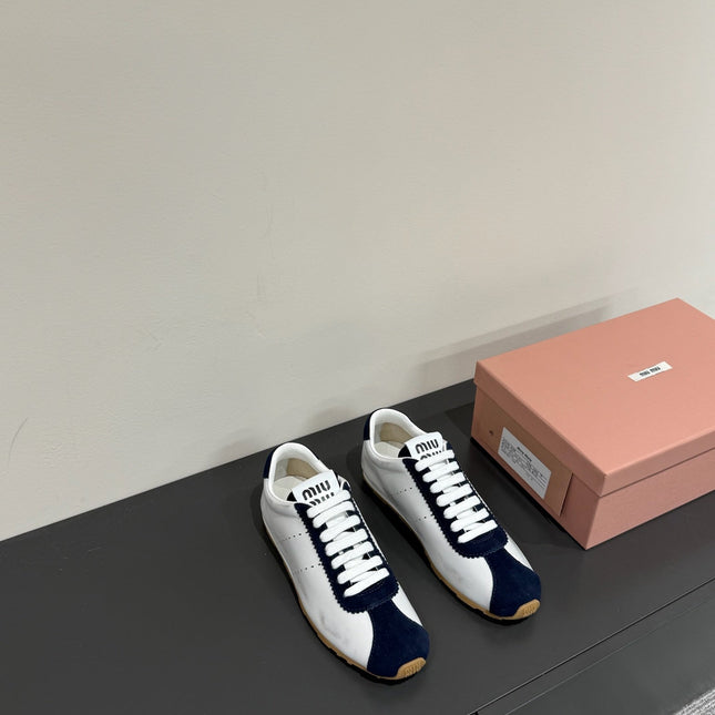 PLUME SNEAKERS IN WHITE NAPPA LAMBSKIN AND NAVY SUEDE