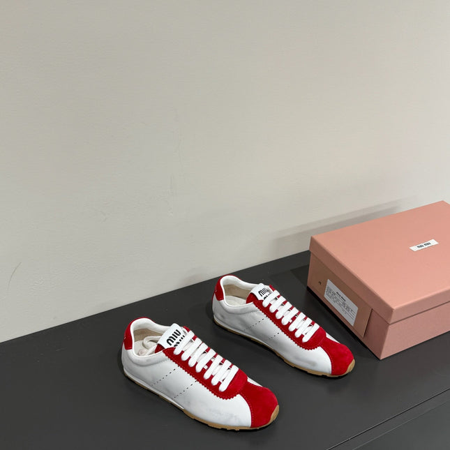 PLUME SNEAKERS IN WHITE NAPPA LAMBSKIN AND RED SUEDE