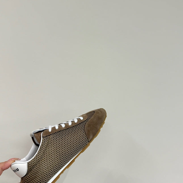 RETRO SNEAKERS IN COFFEE BROWN MESH AND SUEDE