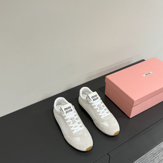 RETRO SNEAKERS IN BEIGE MESH AND SUEDE