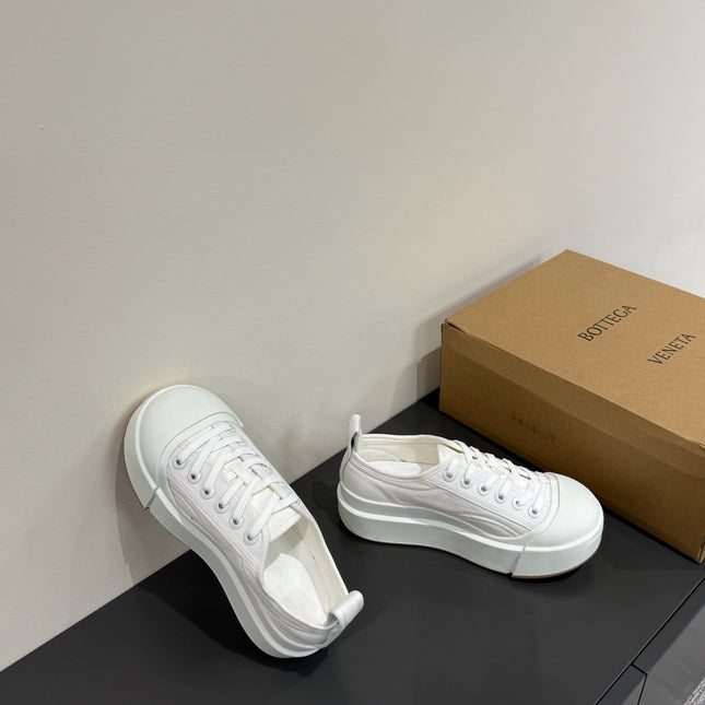 VULCAN PLATFORM SNEAKER IN WHITE CANVAS AND LAMBSKIN