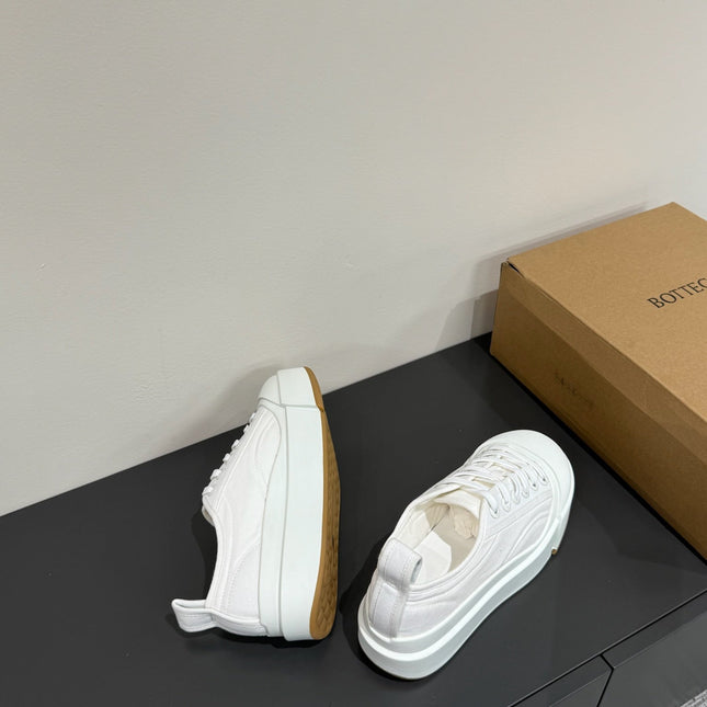 VULCAN PLATFORM SNEAKER IN WHITE CANVAS AND LAMBSKIN