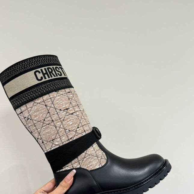 D-MAJOR BOOT TAUPE AND BLACK TECHNICAL FABRIC AND BLACK CALFSKIN