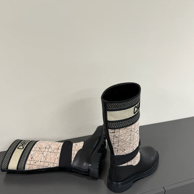 D-MAJOR BOOT TAUPE AND BLACK TECHNICAL FABRIC AND BLACK CALFSKIN