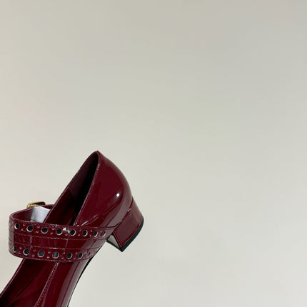 MARY JANE PUMPS IN BURGUNDY RED GLOSSY CALFSKIN