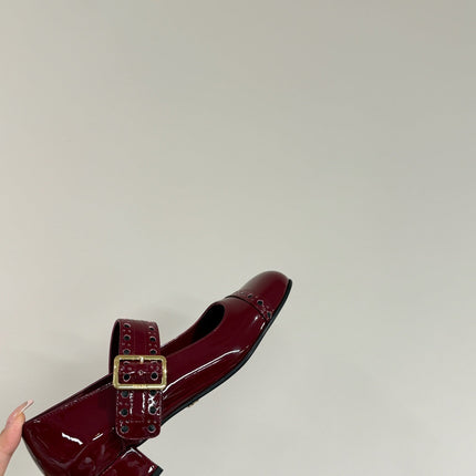 MARY JANE PUMPS IN BURGUNDY RED GLOSSY CALFSKIN