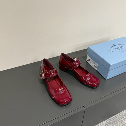 MARY JANE PUMPS IN BURGUNDY RED GLOSSY CALFSKIN