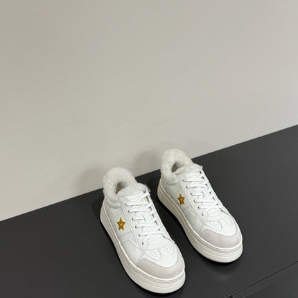 YELLOW STAR SNEAKER WHITE CALFSKIN AND SUEDE CALFSKIN WITH SHEARLING LINING