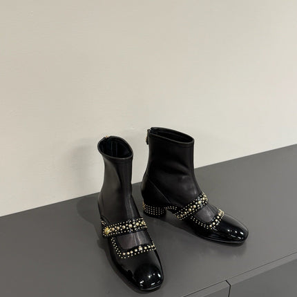 BELLE-D HEELED ANKLE BOOT BLACK PATENT CALFSKIN