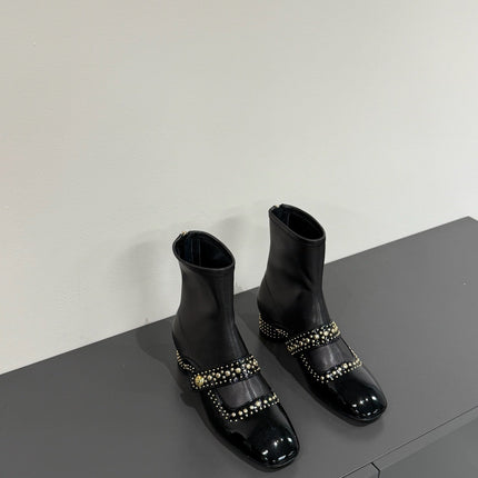 BELLE-D HEELED ANKLE BOOT BLACK PATENT CALFSKIN