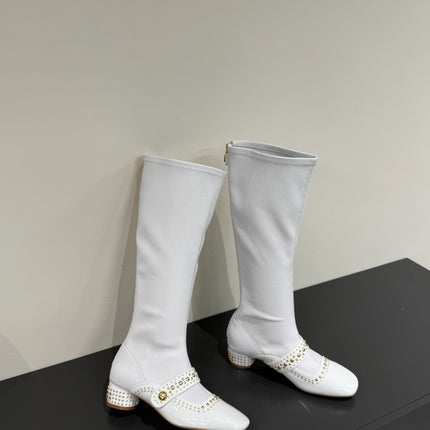 BELLE-D HEELED BOOT WHITE PATENT CALFSKIN