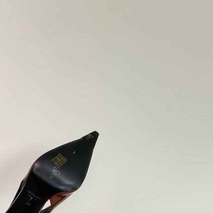 ORANGE GEM-STUDDED SLINGBACK PUMPS IN BRONZE BROWN PATENT CALFSKIN