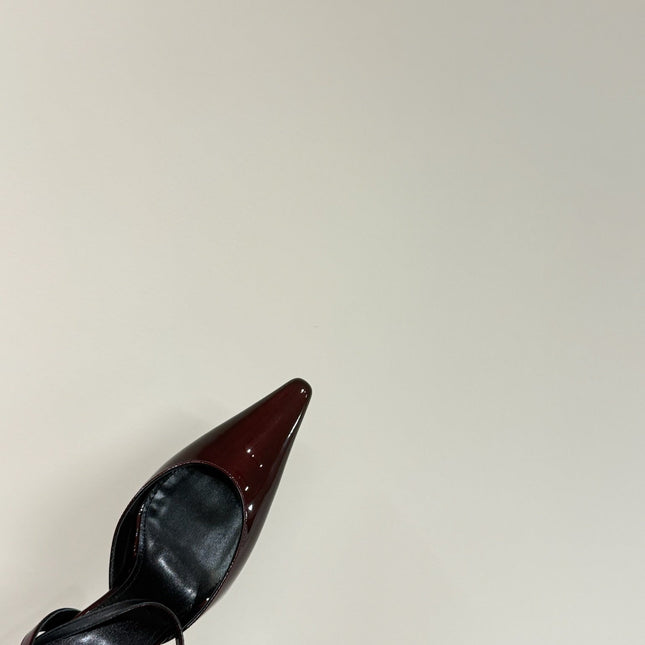 AIMÉE SLINGBACK PUMPS IN WINE RED GLOSSY LAMBSKIN