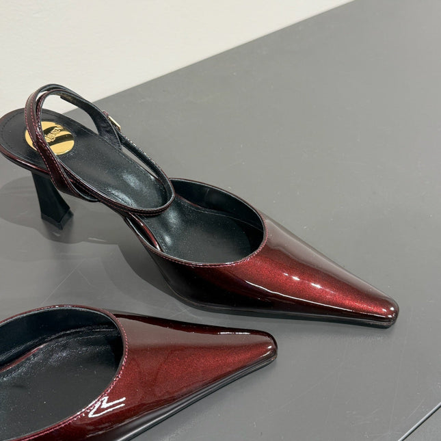 AIMÉE SLINGBACK PUMPS IN WINE RED GLOSSY LAMBSKIN