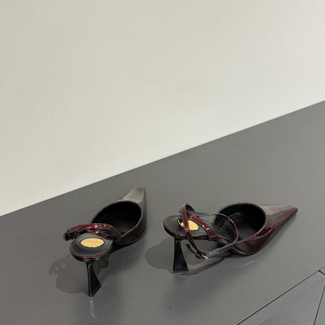 AIMÉE SLINGBACK PUMPS IN WINE RED GLOSSY LAMBSKIN