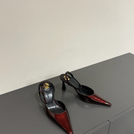 AIMÉE SLINGBACK PUMPS IN WINE RED GLOSSY LAMBSKIN