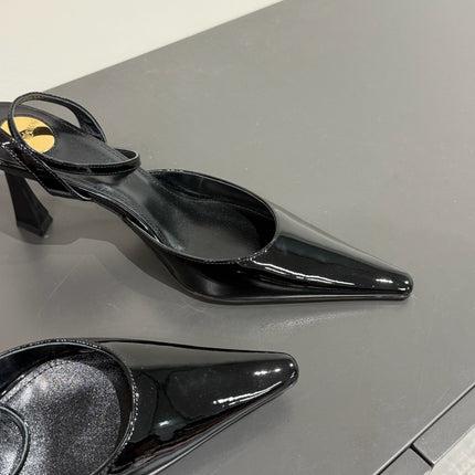 AIMÉE SLINGBACK PUMPS IN BLACK GLOSSY LAMBSKIN