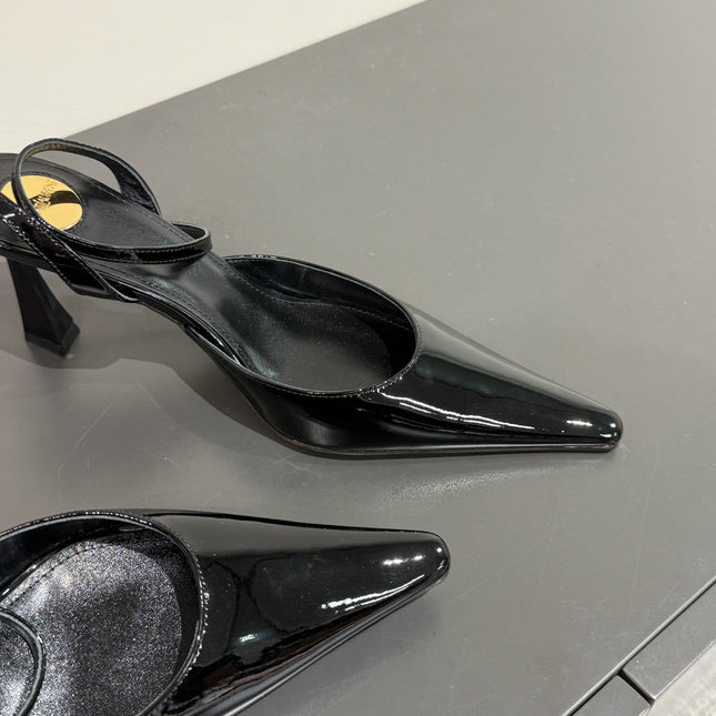 AIMÉE SLINGBACK PUMPS IN BLACK GLOSSY LAMBSKIN
