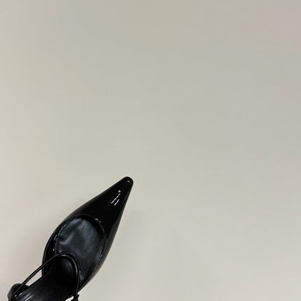 AIMÉE SLINGBACK PUMPS IN BLACK GLOSSY LAMBSKIN