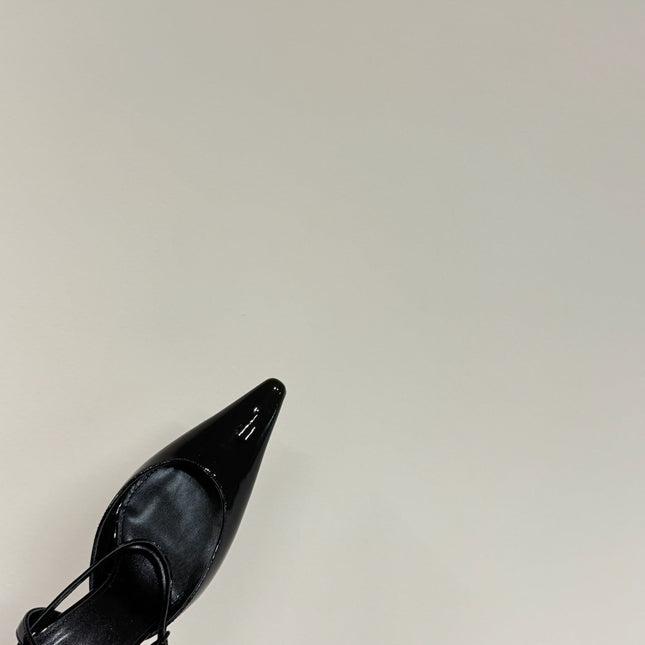 AIMÉE SLINGBACK PUMPS IN BLACK GLOSSY LAMBSKIN