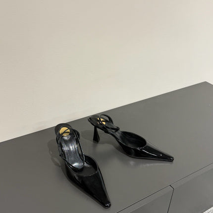 AIMÉE SLINGBACK PUMPS IN BLACK GLOSSY LAMBSKIN