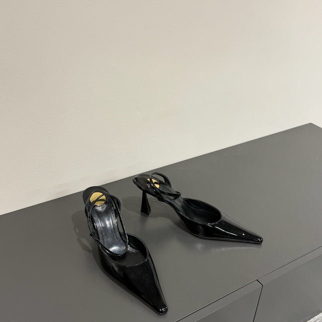 AIMÉE SLINGBACK PUMPS IN BLACK GLOSSY LAMBSKIN