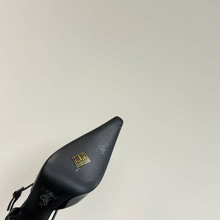 AIMÉE SLINGBACK PUMPS IN BLACK GLOSSY LAMBSKIN