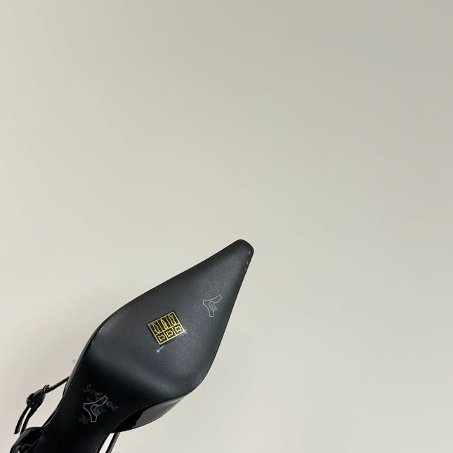 AIMÉE SLINGBACK PUMPS IN BLACK GLOSSY LAMBSKIN