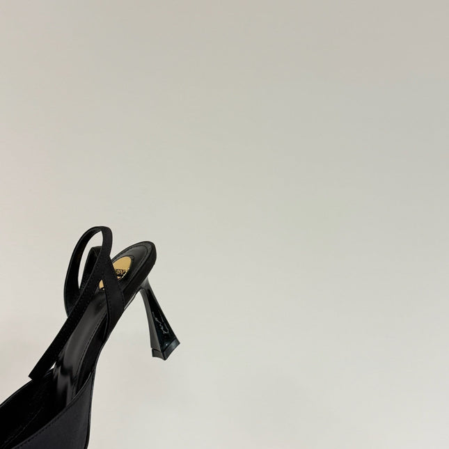 AIMÉE SLINGBACK PUMPS IN BLACK SATIN