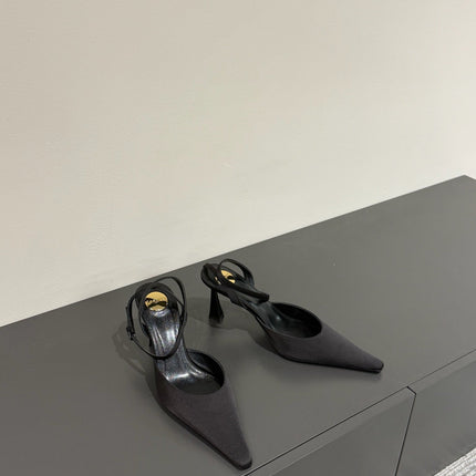 AIMÉE SLINGBACK PUMPS IN BLACK SATIN