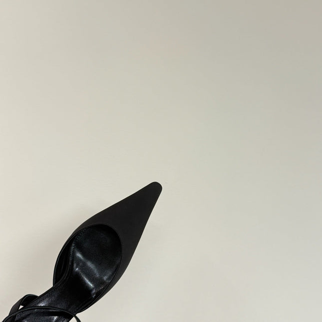 AIMÉE SLINGBACK PUMPS IN BLACK SATIN